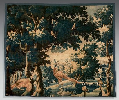 Tapisserie «verdure bleue» ornée de faisans...