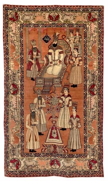 Tapis Kirman à décor de scènes de la vie...