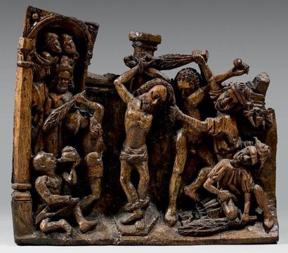 Haut-relief en bois autrefois polychrome...