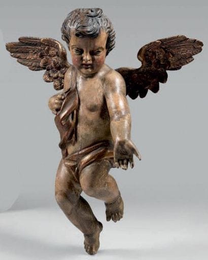 Grande statuette d'ange dans les nuées en...
