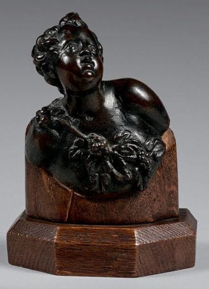 Buste de jeune Bacchus aux pampres en bronze...
