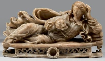 Statuette en albâtre anciennement polychrome...