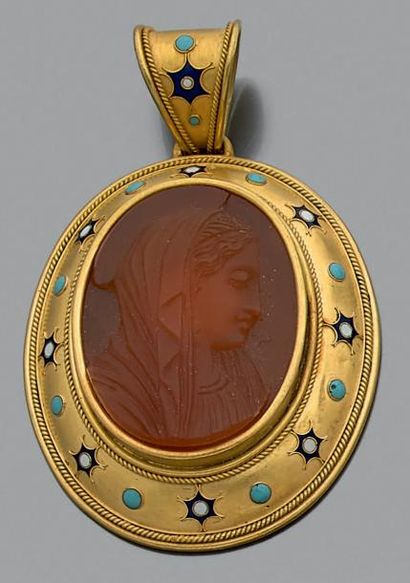 Pendentif de forme ovale en or jaune 750...