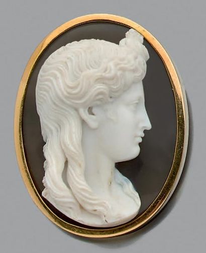 Broche ovale en or jaune 750 millièmes ornée...