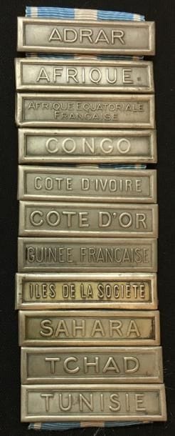 * Médaille coloniale, lot de dix agrafes...