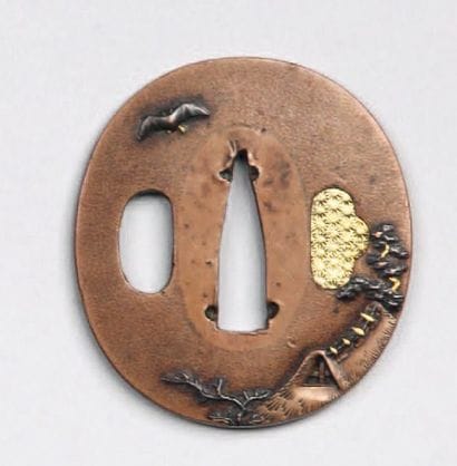 Tsuba nagamaru gata en suaka à fond ishime,...