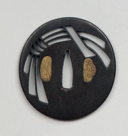Tsuba nagamaru gata en fer décorée en kyo-sukashi...