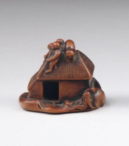 Netsuke en bois de patine brun rouge : cinq...