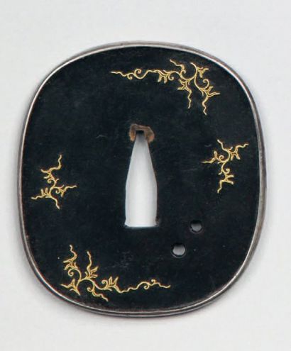 Tsuba nadekaku gata en fer, avec mimi en...