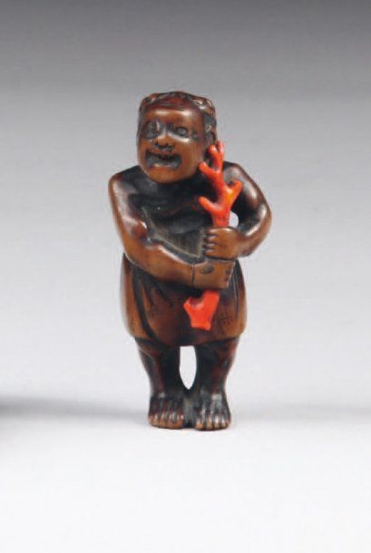 Netsuke en bois de patine brune : étranger...