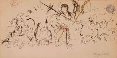 Max JACOB (1876-1944)
Berger et ses moutons
Encre.
Porte...