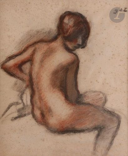 Georges d’ESPAGNAT (1870-1950)
Nu assis
Pastel.
Monogrammé...