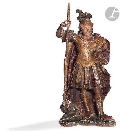 Saint Georges en bois sculpté, polychromé...
