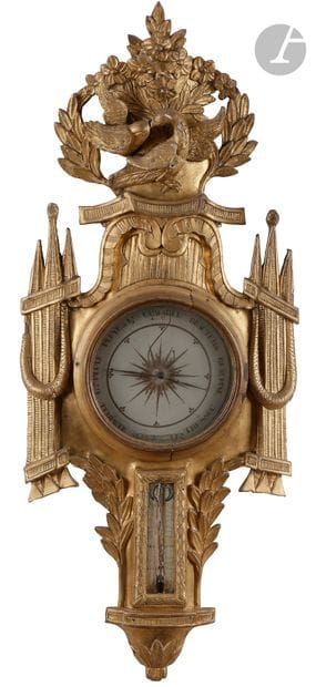 Baromètre formant thermomètre en bois doré...