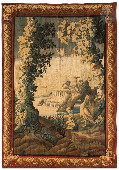 Tapisserie d’Aubusson en laine et soie, doublée,...