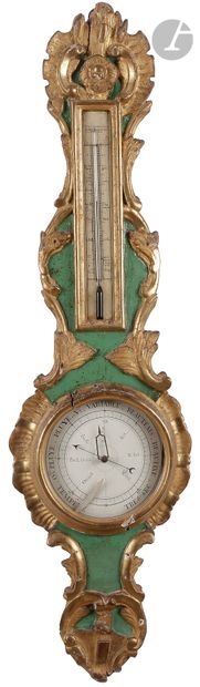 Baromètre formant thermomètre en bois peint...