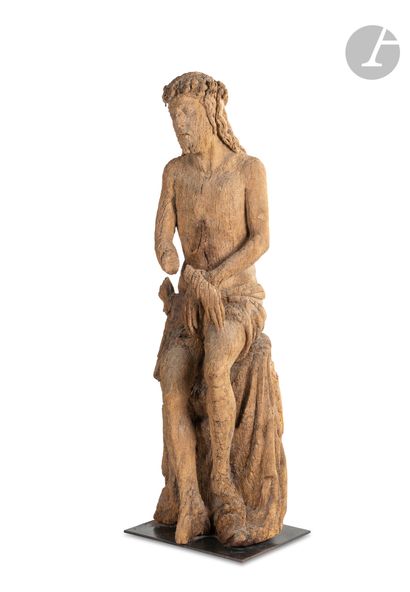 Grand Christ aux liens en chêne sculpté avec...