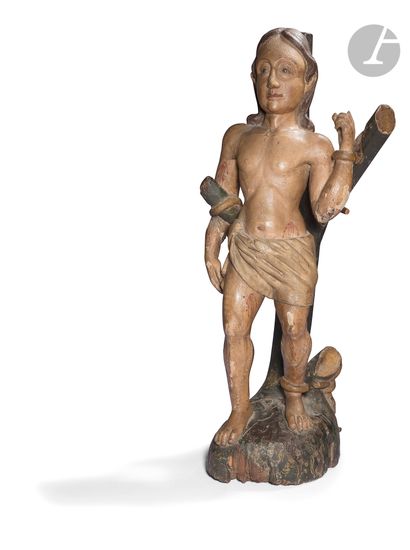 Saint Sébastien en bois sculpté en ronde-bosse...
