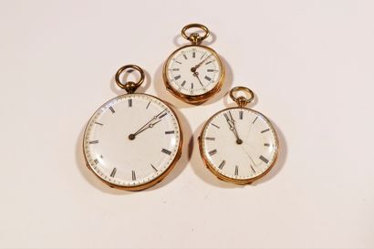Lot composé de 3 montres de poche en or 18K...