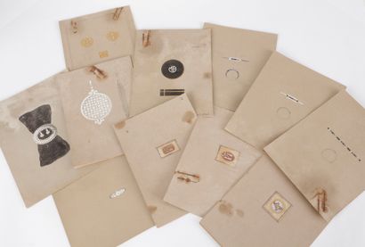 CARTIER.

Lot de 5 dessins gouachés sur carton,...