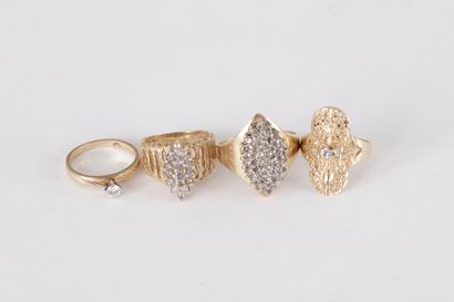 Lot de 4 bagues en or 14K (585) serties de...