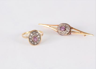 Demi-parure en or 18K (750) et argent comprenant...