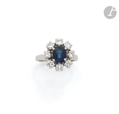 Bague en or gris 18K (750) et platine, ornée...