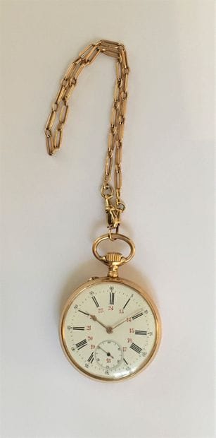 Montre de poche en or 18K (750). Cadran en...