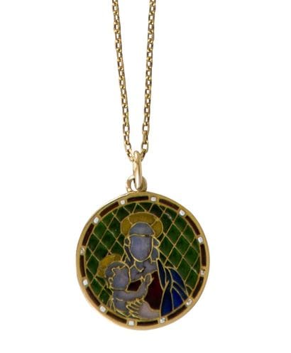 Médaille en or 18K (750) à décor émaillé...