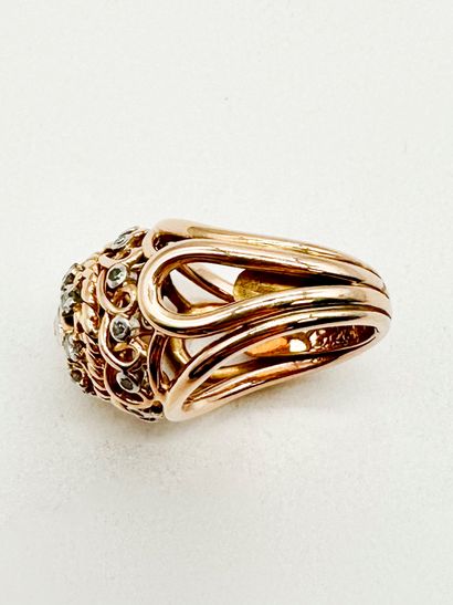 Bague dôme en fils d'or 18K (750) et platine,...