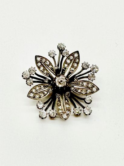Élément de broche en argent et or 14K (585)...