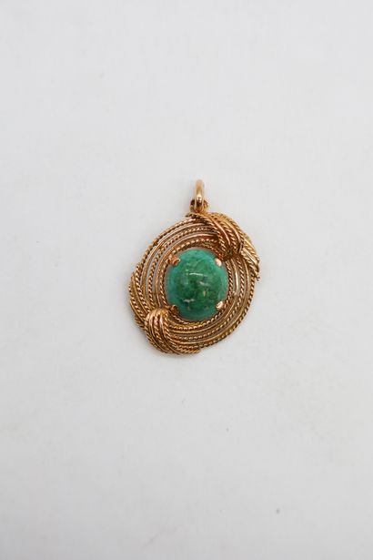 Pendentif ovale en or 18K (750) cordé et...