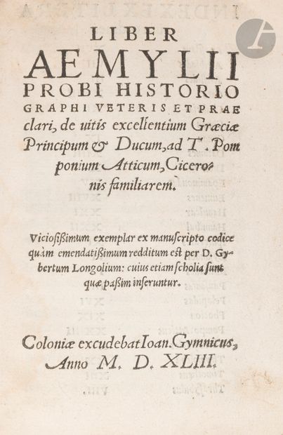 NEPOS (Cornelius).
Liber Æmylii Probi historiographi...