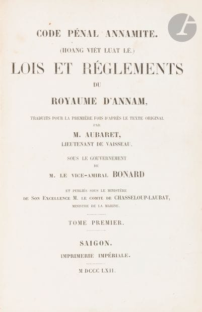 AUBARET (Gabriel).
Code pénal annamite. (Hoant...