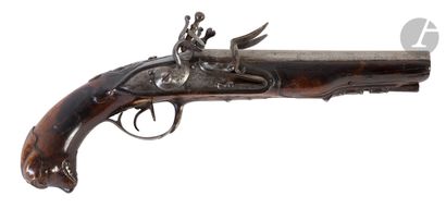 Double flintlock pistol. 
Round barrels with...