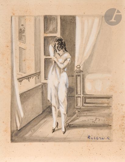 FRENCH ECOLE, 19th century Young woman at...