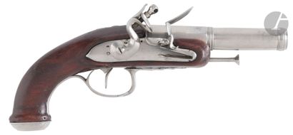 Flintlock pistol. 
Round barrel with thunderbolts....