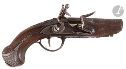 Flintlock travel pistol. 
Round, thunderbolt...