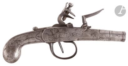 All-iron flintlock box pistol. 
Round thunderbolt...