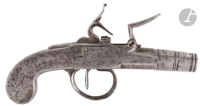 All-iron flintlock box pistol. 
Round barrel....