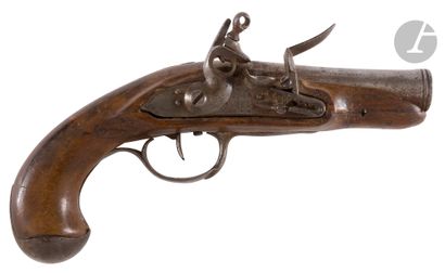 Pistolet à silex de marine. 
Canon rond légèrement...