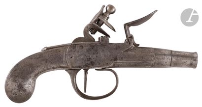 All-iron flintlock box pistol. 
Round barrel....