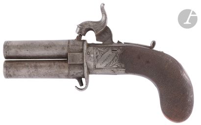 Pistolet double à percussion à canons tournants....