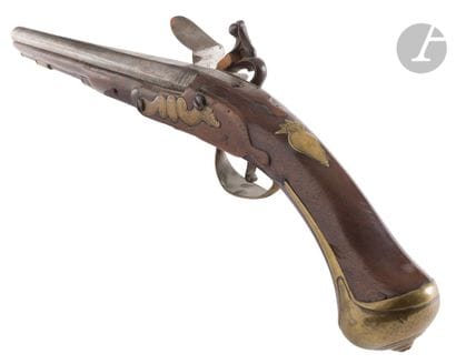 Long flintlock pommel gun. 
Round barrel...