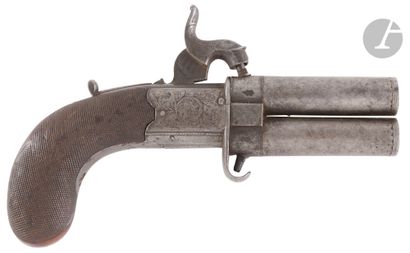 Pistolet double à percussion à canons tournants....