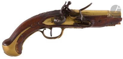 Pistolet à silex de marine. 
Canon rond,...