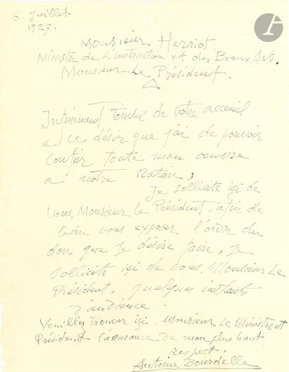 Antoine BOURDELLE (1861-1929). L.A.S., July...