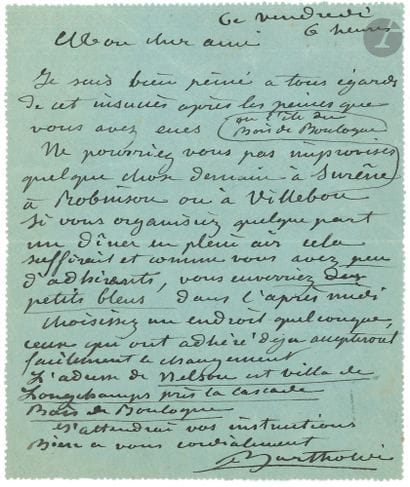 Auguste BARTHOLDI. L.A.S., Friday [July 2,...