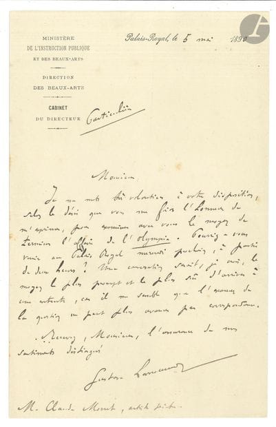 [Claude MONET]. Gustave LARROUMET (1852-1903)....