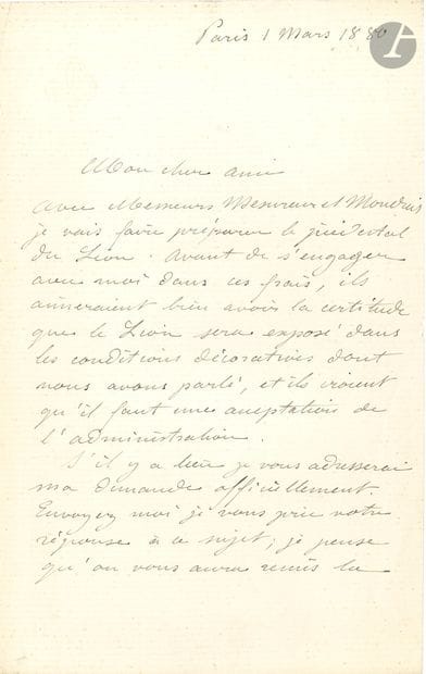 Auguste BARTHOLDI. L.A.S., March 1, 1880,...